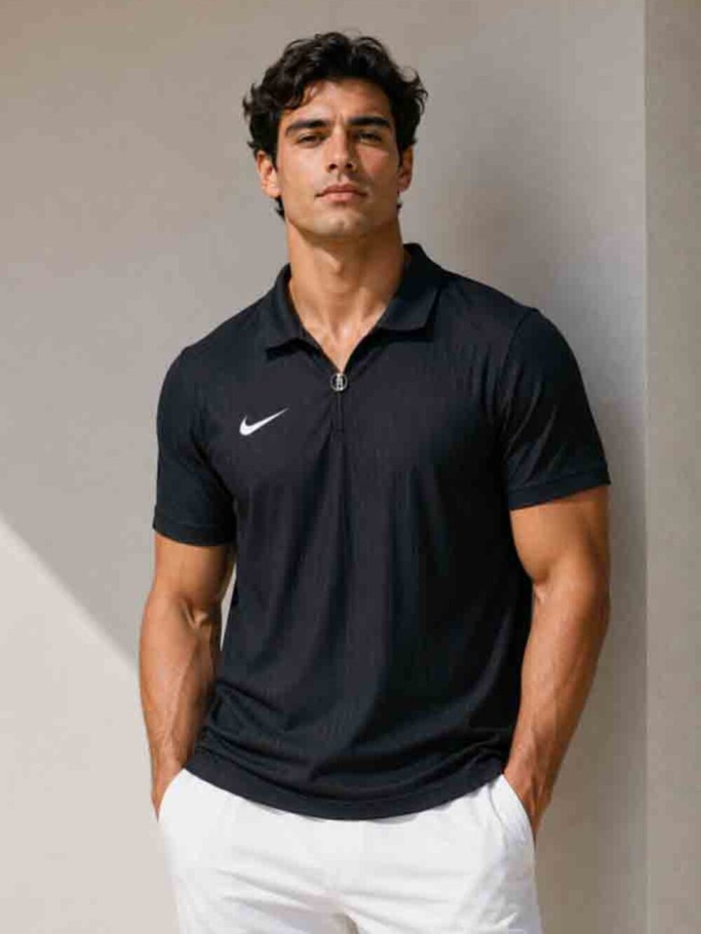 Nike Court Men's Tennis Black Woven 1/4 Zip Polo Men's Size Large Tall SLIM